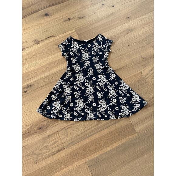 Loft Outlet Womens Navy and White Floral Stretch Short Sleeve Swing Dress Sz XL - Picture 4 of 8
